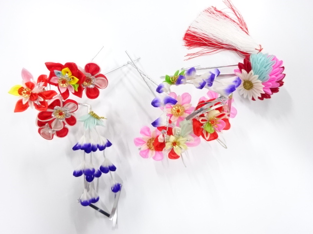 アンティーク　つまみ細工　びらびら髪飾りセット